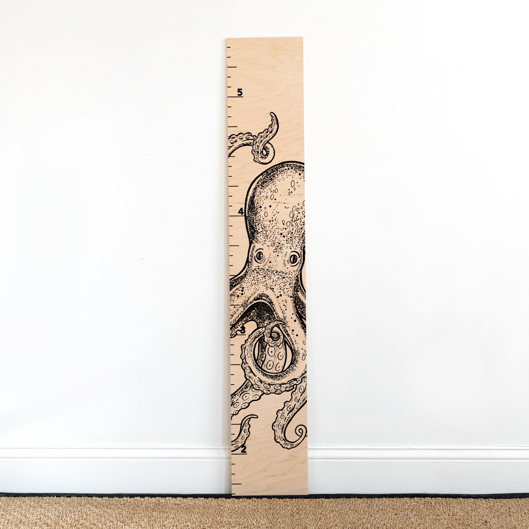 Octopus Growth Chart | Octopus Decor | Ocean Room | Wood Growth Chart ...