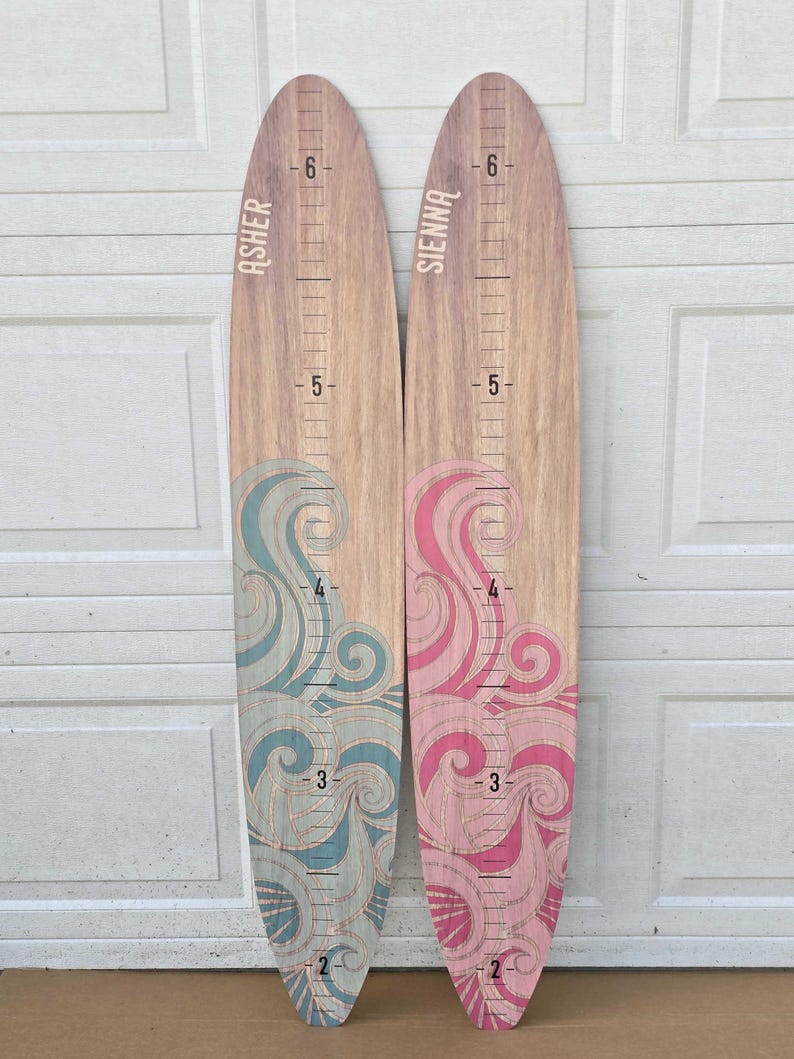 Surfboard Growth Chart Wooden Height Board Ocean Decor Kids Room Decor Coastal Nursery Decor Surf Board Wall Art Beach Themed Boy Girl Ruler image 11