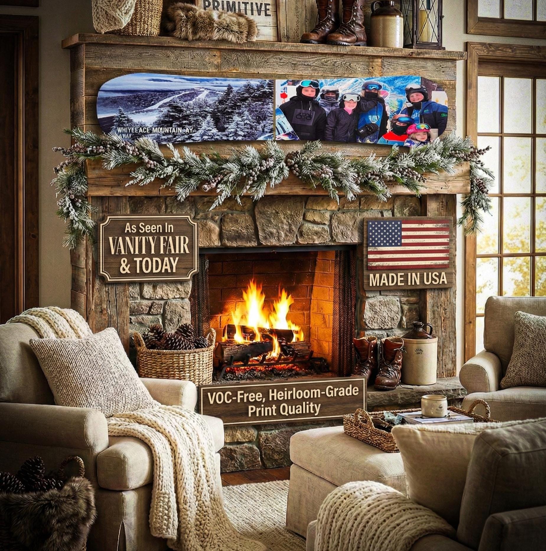 カスタムアート スノーボード 148cm USA製 CUSTOM My Mountain Images on Wood Snowboard Sign | Personalized