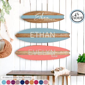 Surfboard Name Sign Ocean Nursery Decor Custom Beach House Wall Art Nautical gift boy Coastal kid room surf gift granddaughter Grandson Crib