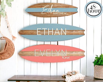 Surfboard Name Sign Ocean Nursery Decor Custom Beach House Wall Art Nautical gift boy Coastal kid room surf gift granddaughter Grandson Crib