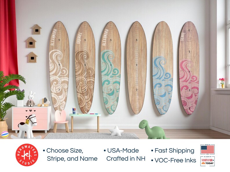 Surfboard Growth Chart Wooden Height Board Ocean Decor Kids Room Decor Coastal Nursery Decor Surf Board Wall Art Beach Themed Boy Girl Ruler image 13