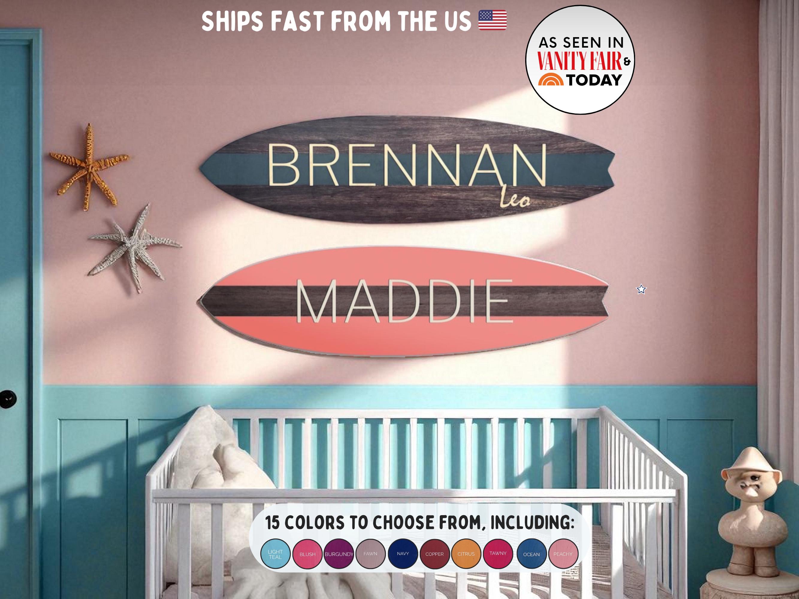Custom Surfboard Name Sign for Boys – Dark Wood Wall Decor, Beach ...