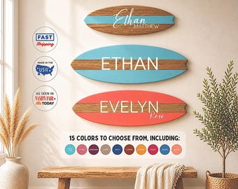 Surfboard Name Sign for Nursery or Children's Room | Nursery Decor | Teen Room | Beach Ocean-Themed Nursery Kids Room | Custom Surf Art