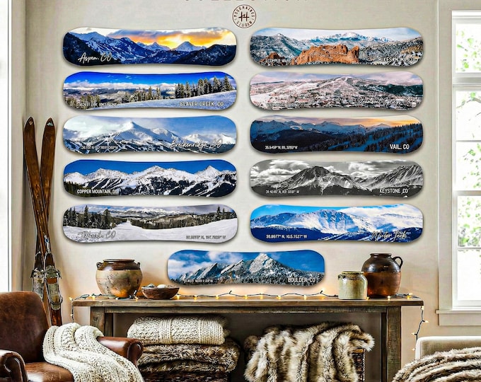 Colorado Skiing Wood Snowboard Wall Decor | Ski Art Mountain Snowboard Decor, Snowboard Art, Snowboarding Gift, Ski Gift for Him Lodge Decor