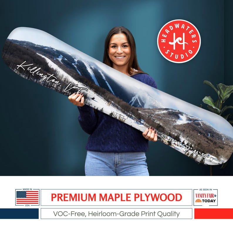 CUSTOM My Mountain Images on Wood Snowboard Sign | Personalized