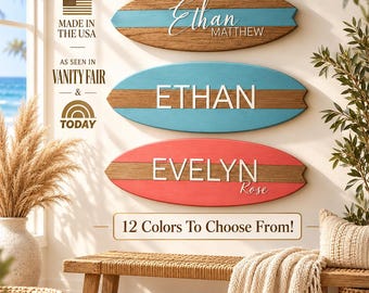 Surfboard Name Sign for Nursery or Children's Room | Surf Nursery Decor | Custom Name Board | Beach Ocean-Themed Nursery Kids Room |Surf Art