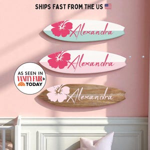 Personalized Surfboard Name Sign for Girls – Custom Surf Nursery Decor, Beachy Wall Art, Coastal Baby Girl Room, Surfboard Wall Name Sign
