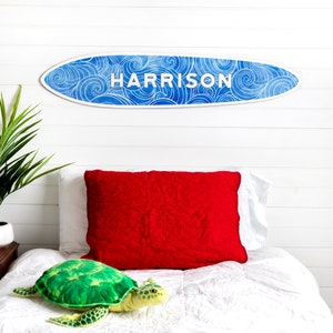 Personalized Waves Surfboard | Boys | Wooden Surfboard Signs | Surfboard Wall Decor | Surf Room | Beach Room | Name Sign