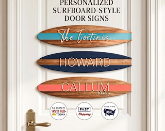 Custom Surfboard Sign | wooden surfboard wall art |Personalized Ocean Beach Coastal Name Sign Nursery, Beachy Room Decor Door Sign,Room Sign