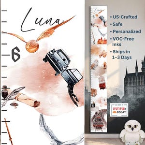 WIZARD Wooden GROWTH CHART for Kids Personalized- Potter Baby Decor, Owl Nursery, Wizard nursery wall art,Magical Nursery Decor Fantasy Kids