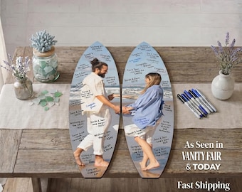 Custom Surf Alternative Guest Book | Personalized Beach Wedding Guest Book Alternative | Coastal Wedding Sign | Beachy Wedding Keepsake
