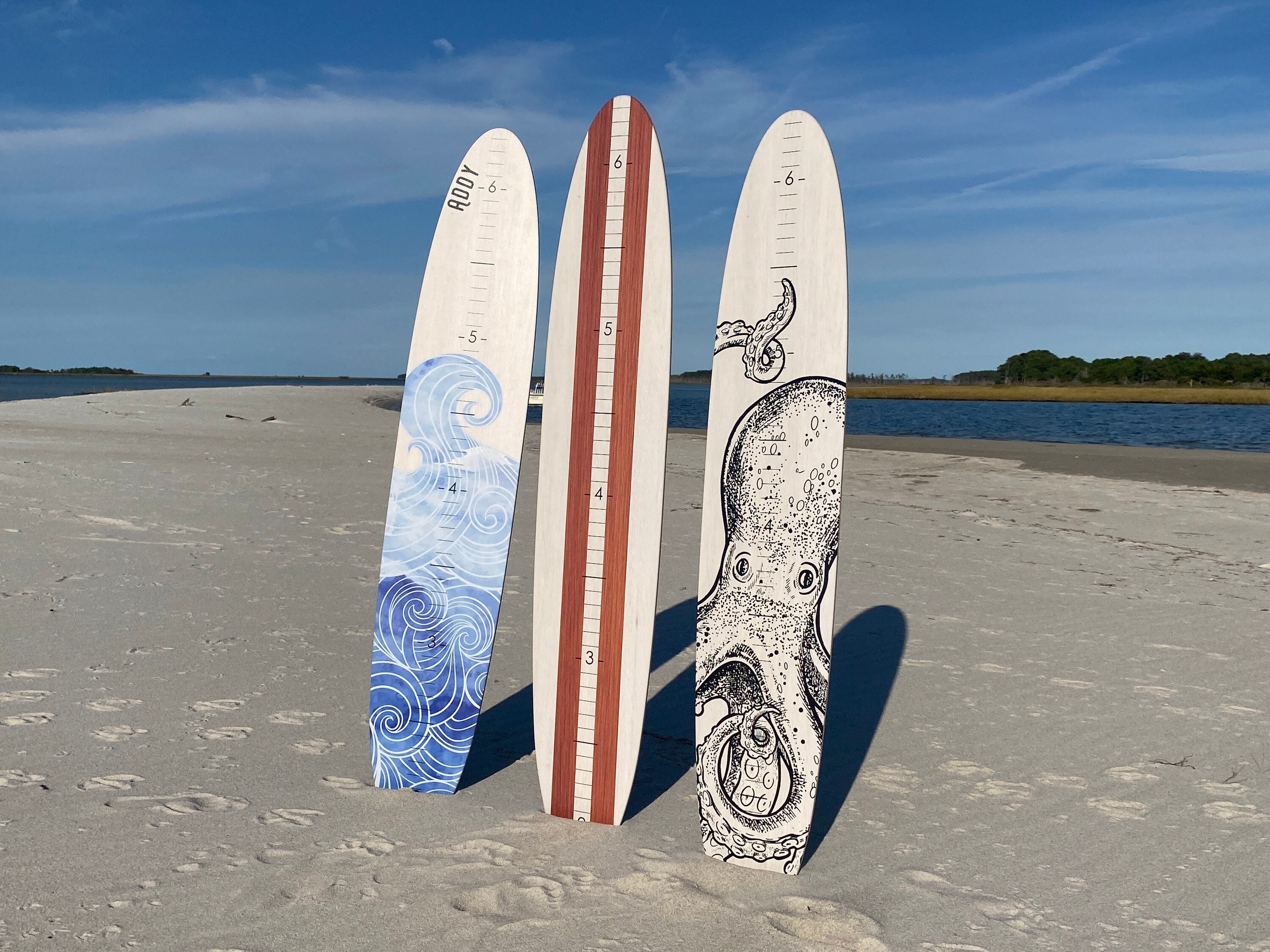 The White Washed Beach Wood Longboard Surfboard Growth Chart 