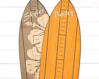 Vintage Wooden Surfboard Growth Chart Wood Height Chart for Boys Girls & Kids Grey 