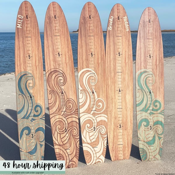 Surfboard Growth Chart Wooden Height Board Ocean Decor Kids Room Decor Coastal Nursery Decor Surf Board Wall Art Beach Themed Boy Girl Ruler