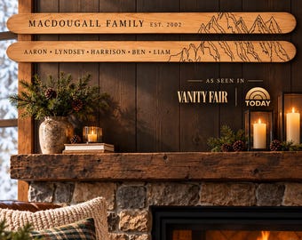 Personalized Family Established Sign Ski Decor |Skier Gift | Ski Lodge Decor |Mountain House Decor | Skiing Wall Art | Log Cabin Decor