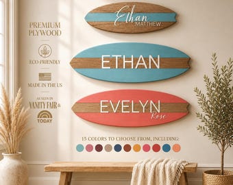 Surfboard Name Sign for Nursery or Children's Room | Nursery Decor | Teen Room | Beach Ocean-Themed Nursery Kids Room | Custom Surf Art