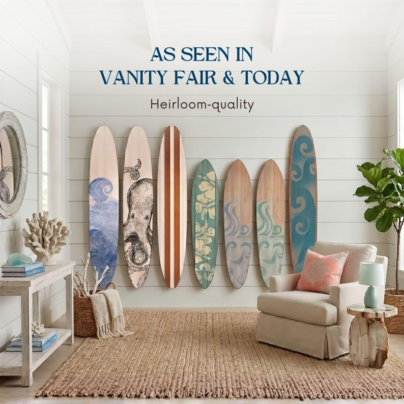 Vintage Surfboard Decor Wood | Natural Surfboard Wall Hanging, Coastal Home Decor, Boho Beach House Decor, Personalized Gift, Surf Decor image 12