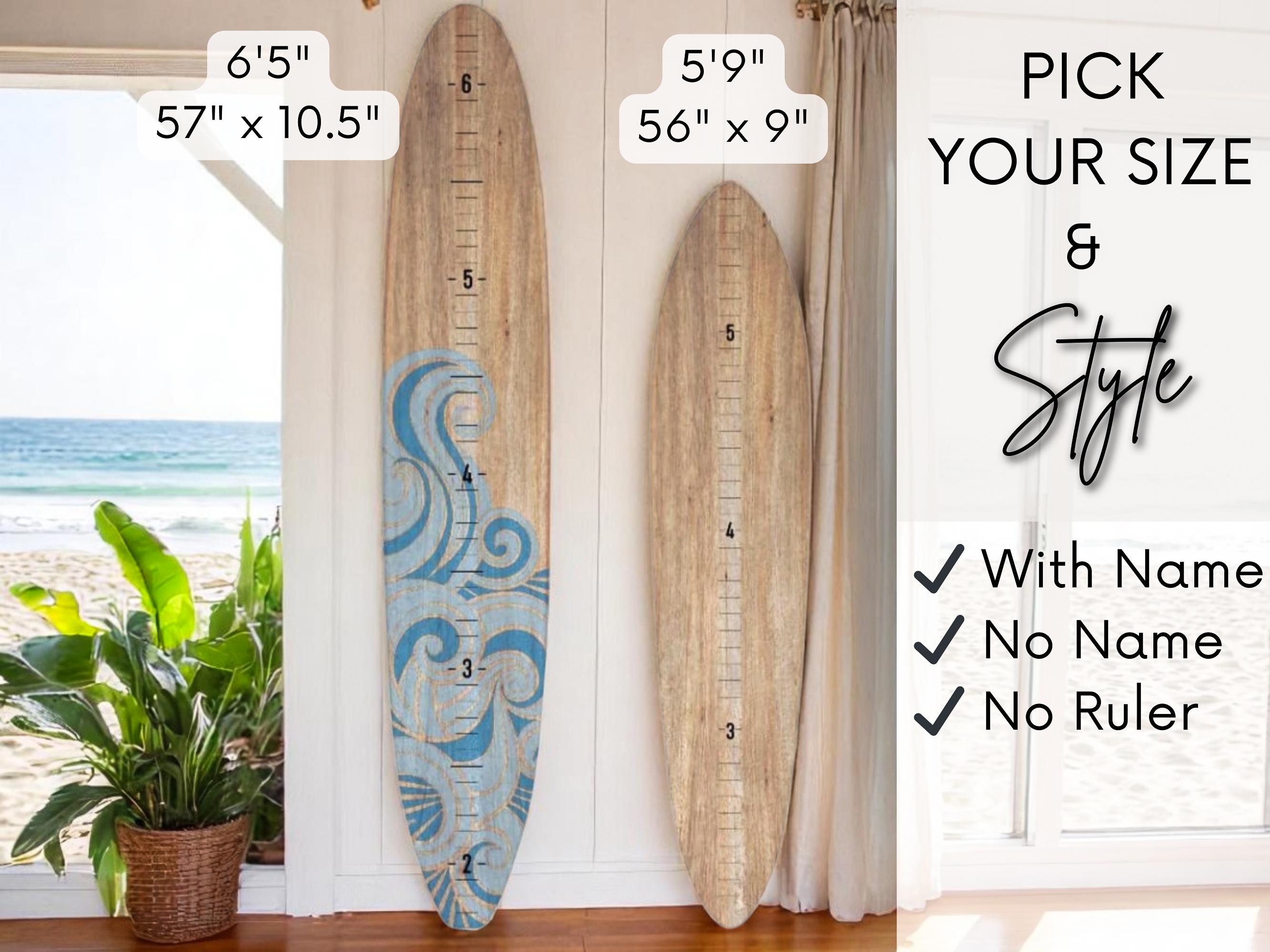 Surfbrett-Wachstumskarte, Holz-Höhentafel, Ozean-Dekor, Kinderzimmer-Dekor, Küsten-Kinderzimmer-Dekor, Surfbrett-Wandkunst, Strand-Themen, Junge, Mädchen, Lineal