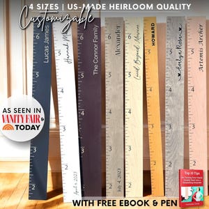 Personalized Wooden Growth Chart-Custom Name Wood Height Chart Ruler Kids Measuring Board Stick,Family Farmhouse Nursery Decor Kids Wall Art