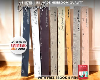 Personalized Wooden Height Chart-Custom Family Growth Chart Wood, Chart Ruler Kids Measuring Board Stick, Baby Growth Chart Nursery Decor