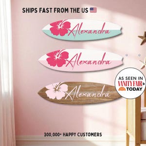 Personalized Surfboard Name Sign for Girls – Custom Surf Nursery Decor, Beachy Wall Art, Coastal Baby Girl Room, Surfboard Wall Name Sign