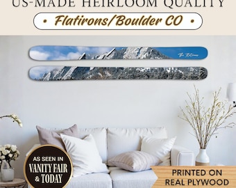 Flatirons Mountain Ski Personalized Home Wall Decor – Custom Name Boards Ski Gifts for Men - Log Cabin Wall Accent, Housewarming Gift Idea