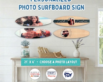 Custom Photo Surfboard Sign | wooden surfboard art |Unique Coastal Home Decor Personalised,Anniversary Gift |Personalised Beach House Decor