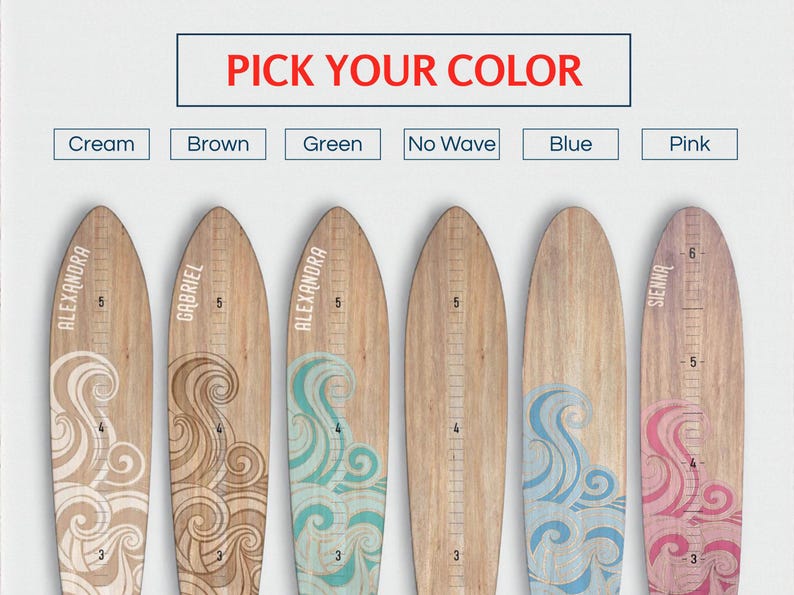 Surfboard Growth Chart Wooden Height Board Ocean Decor Kids Room Decor Coastal Nursery Decor Surf Board Wall Art Beach Themed Boy Girl Ruler image 5