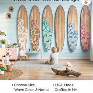 Natural Surfboard Wall Hanging, Coastal Home Decor, Boho Beach House Decor, Personalized Gift, Surf Decor, Surfboard Decor Nursery Wood Sign