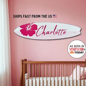 Personalized Surfboard Name Sign for Girls – Custom Surf Nursery Decor, Beachy Wall Art, Coastal Baby Girl Room, Surfboard Wall Name Sign