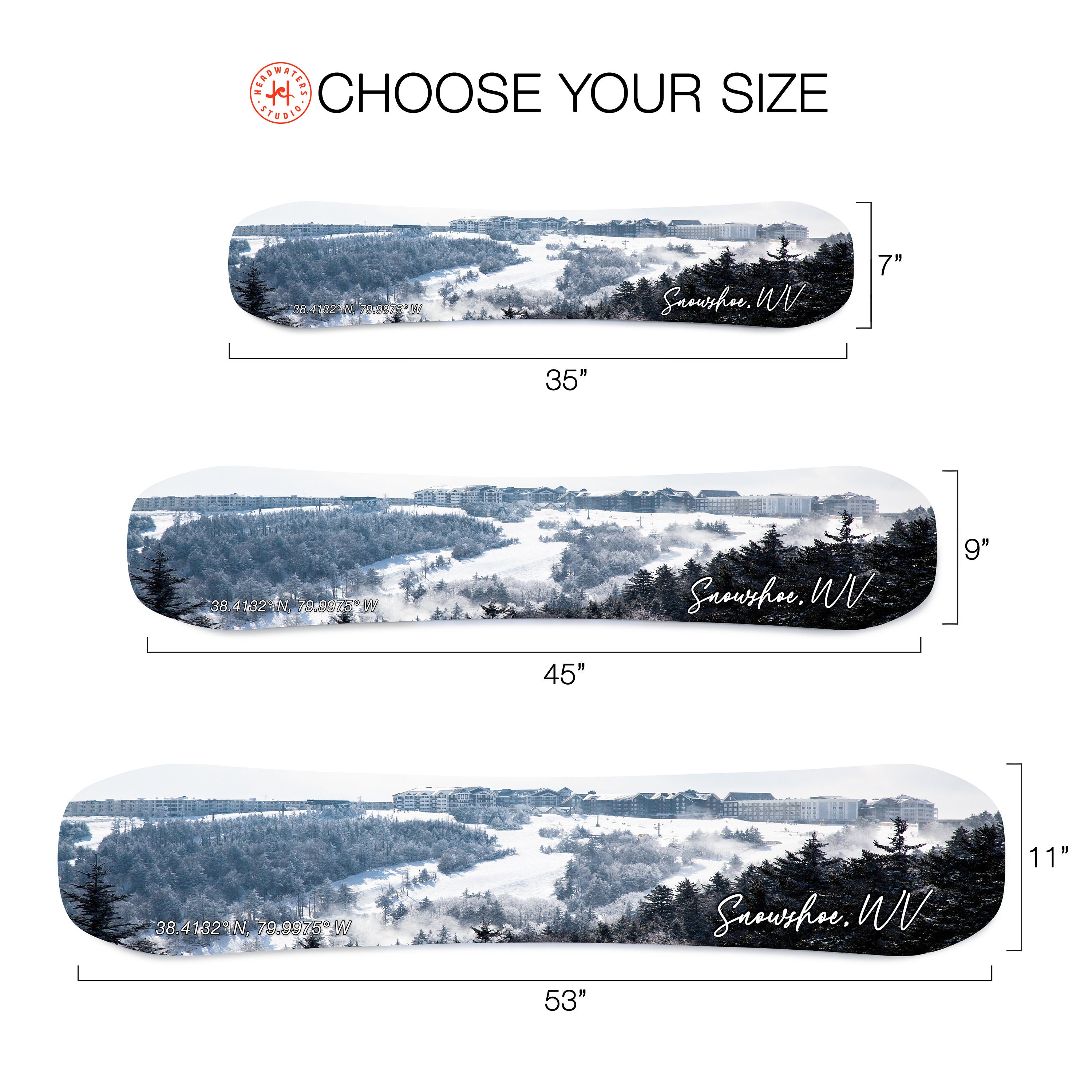 Snowshoe West Virginia Snowboard Art Print on Wood | Gifts for