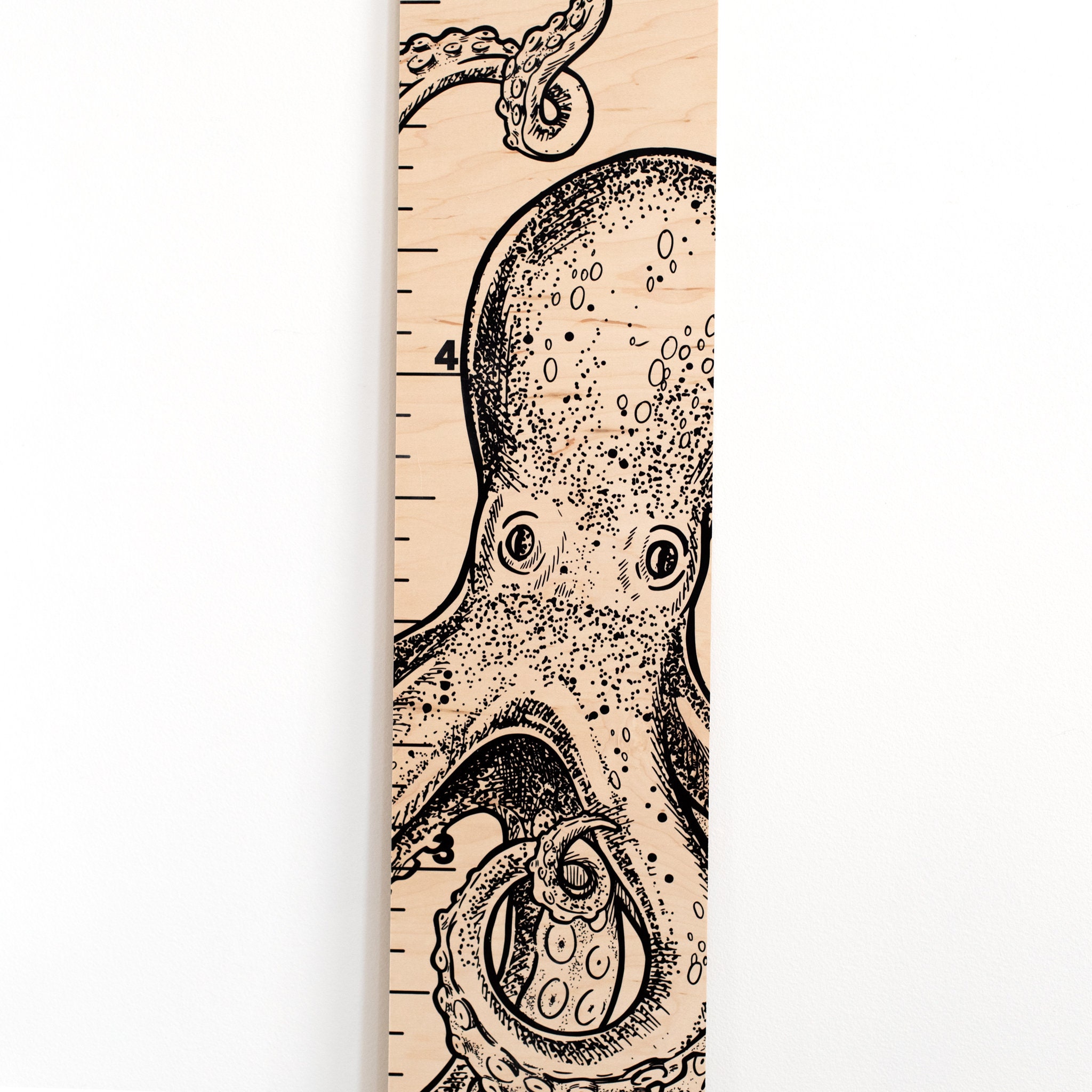 Octopus Growth Chart Octopus Decor Ocean Room Wood | Etsy
