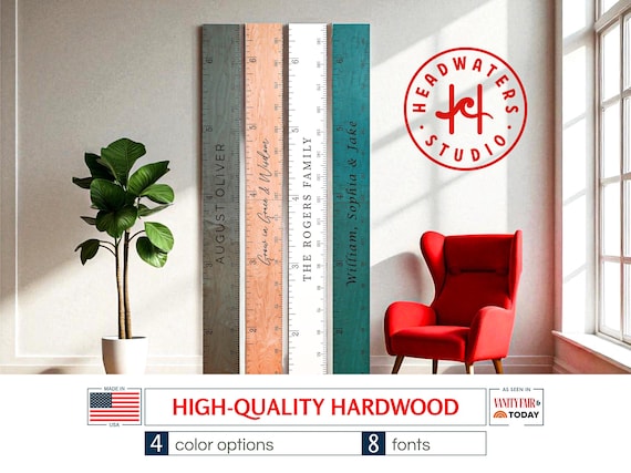 Personalized Wooden Growth Chart Ruler – Custom Kids Height Tracker, Family Measuring Stick, Nursery Wall Decor Board, Height Growth Chart