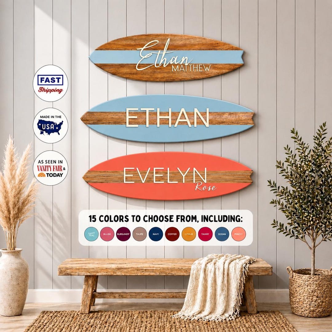 Surfboard Name Sign | Beach Nursery Wall Sign | Kids Coastal Decor ...