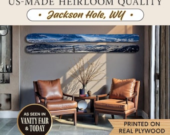 Personalized Jackson Hole Ski Shaped Home Wall Decor – Custom Wood Plaque Name Sign, Fireplace Wall Art, Mountain Skateboard Style Wall Art