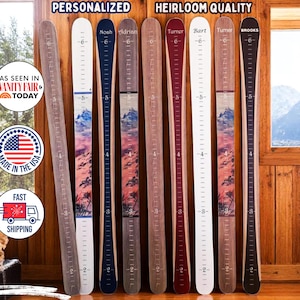 Wooden Growth Chart for Kids Ski Decor Wood Height Chart Personalized Child Growth Ruler Baby Shower Gift Mountain Nursery Theme Adventure