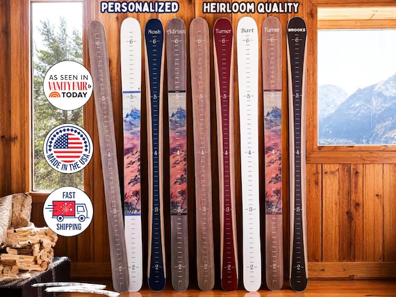 Wooden Growth Chart for Kids Ski Decor Wood Height Chart Personalized Child Growth Ruler Baby Shower Gift Mountain Nursery Theme Adventure