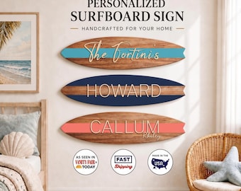 Custom Surfboard Door Sign | wooden surfboard wall art |Personalized Ocean Beach Coastal Name Sign Nursery, Beachy Room Decor Kids Room Wall