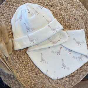 Baby Set "Family Goose" | Ribbed Jersey Hat | Scarf | Baby Shower Gift | Baby Hat | Beanie | Hipster Beanie | Goose Pattern | Children Mütze + Halstuch