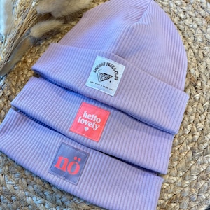 Baby beanie made of ribbed jersey | Purple baby beanie | Children's beanie | Baby shower gift | Hat with tag | Lilac hat | Newborn hat