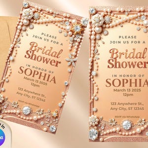 Bridal Shower Invitation Template – Elegant Rose Gold & Pearl Digital Download | Glam Pre-Wedding Invite for Bride – Instant Download DIY