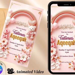 Aqeeqah Invitation Digital Download | Islamic Baby Celebration Invite | Muslim Newborn Party Template | Editable Aqeeqah Card | islamic card