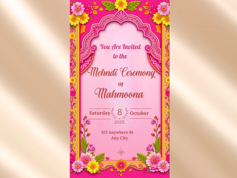 Mehndi Invitation Digital Download | Pink Floral Mehndi Night Invite ...