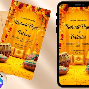 Mehndi Invitation colourful dholki Mayoun Digital Design Wedding Decor Invitation Editable Invitation template Invite haldi sangeet mehndi