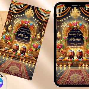 Bunte Dholki Mayoun Einladung l Digital Design Hochzeitsdeko Einladung | Bearbeitbare Einladungsvorlage Einladen haldi sangeet mehndi