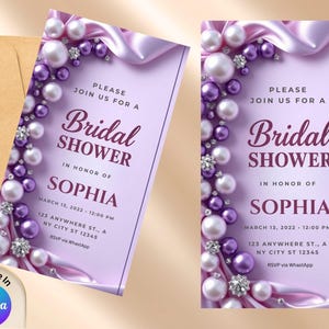 Pearl Bridal Shower Invitation | Elegant Bridal Shower Invite | Satin and Pearl Bridal Shower Template | Luxury Bridal Shower Digital Glam