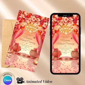 Colorful Dholki  Mayoun Invitation l Digital Design Wedding Decor Invitation | Editable Invitation template Invite haldi sangeet mehndi