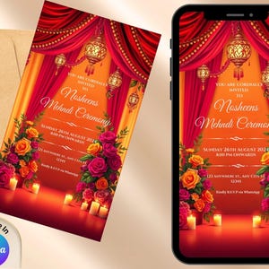 Invitation Mehndi numérique | Faire-part Sangeet de mariage indien | Carte modifiable Dholki Haldi | Faire-part de mariage pakistanais musulman | Invitation Mayoun