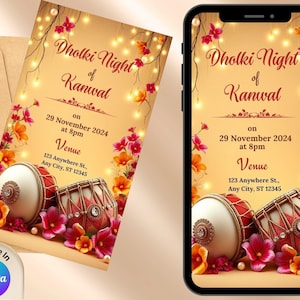 Faire-part Dholki Mayoun coloré l Faire-part de mariage design numérique | Modèle d'invitation modifiable Inviter une carte haldi sangeet mehndi